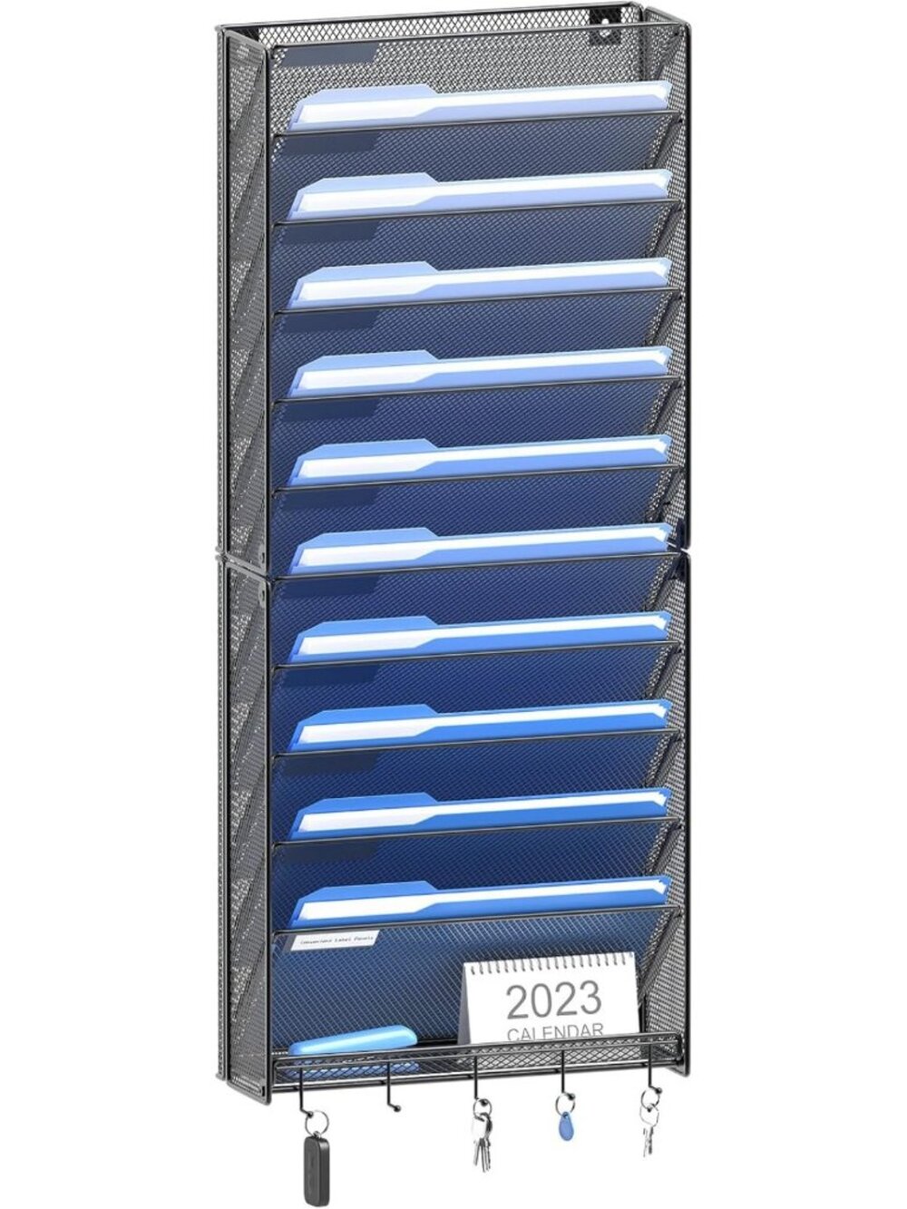 Vertical Wall File Organizer with Hooks - 12 Tier Hanging File Holder for Office